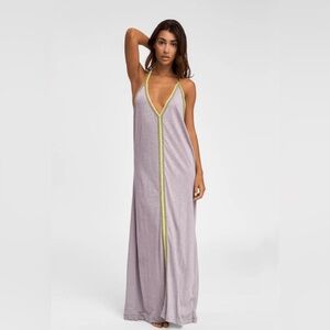 Pitusa PIMA SUNDRESS in Grey with Neon Yellow Inca Trim